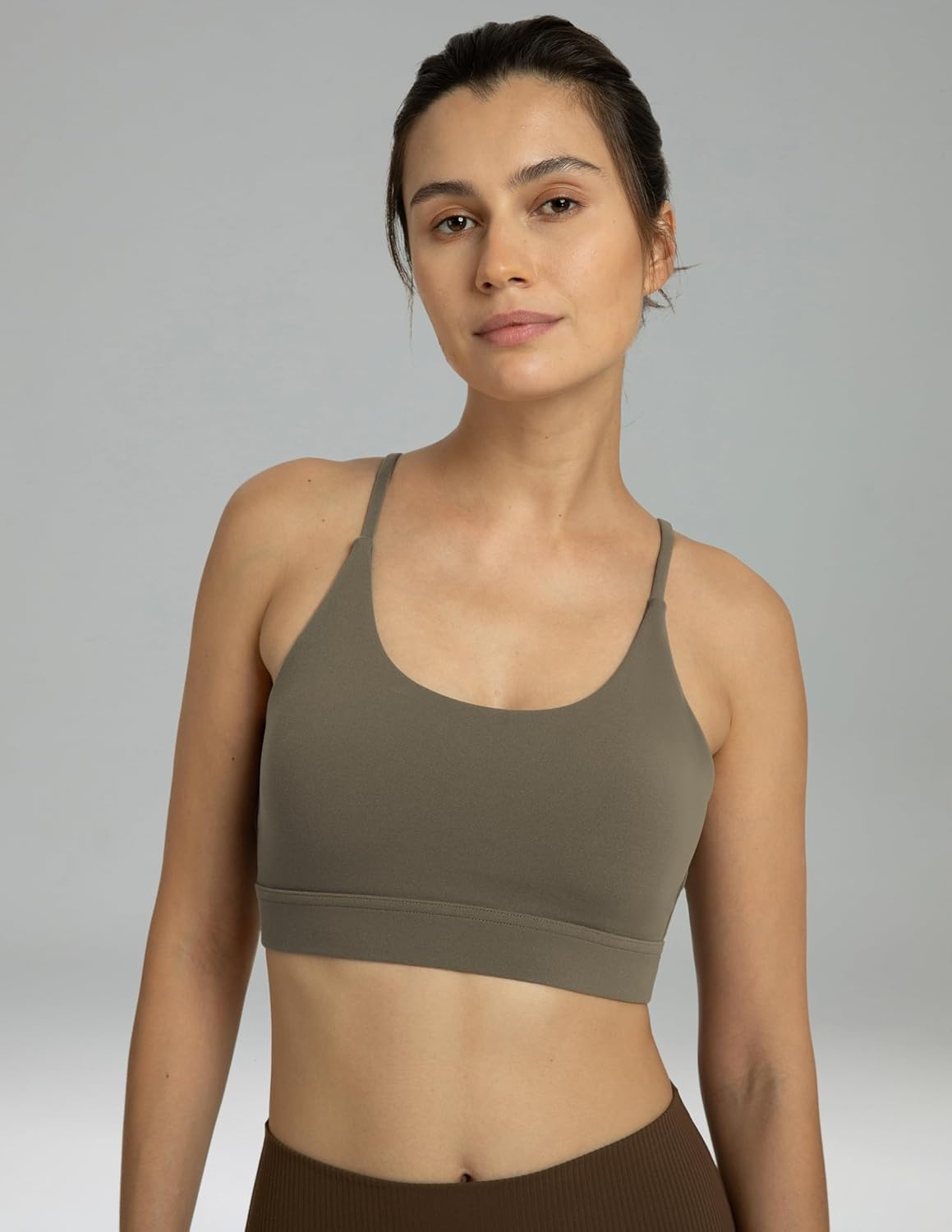 image:imageColorfulkoala Womens Dreamlux Bowknot Strappy Sports Bras Light Impact Workout Yoga TopsMajor Brown