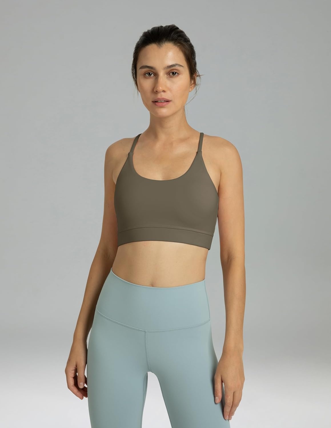 image:imageColorfulkoala Womens Dreamlux Bowknot Strappy Sports Bras Light Impact Workout Yoga TopsMajor Brown