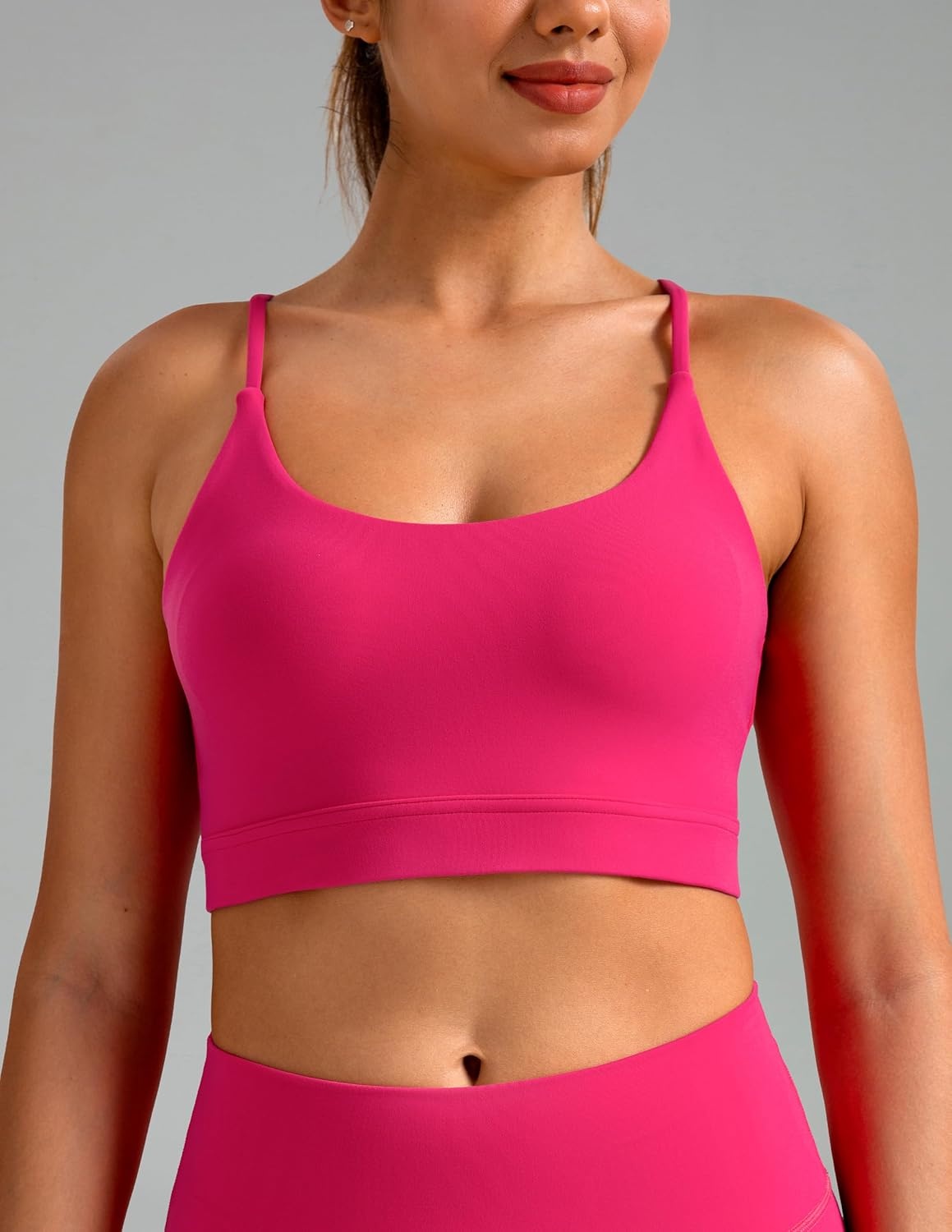 image:imageColorfulkoala Womens Dreamlux Bowknot Strappy Sports Bras Light Impact Workout Yoga TopsRaspberry