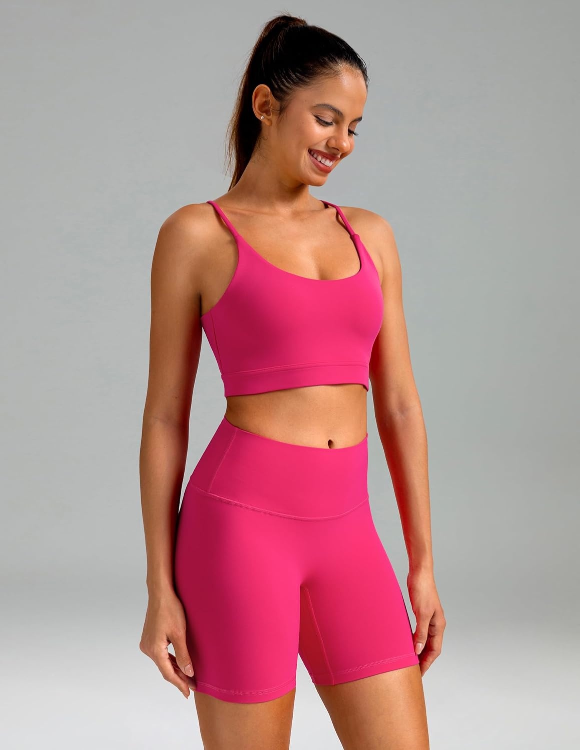 image:imageColorfulkoala Womens Dreamlux Bowknot Strappy Sports Bras Light Impact Workout Yoga TopsRaspberry