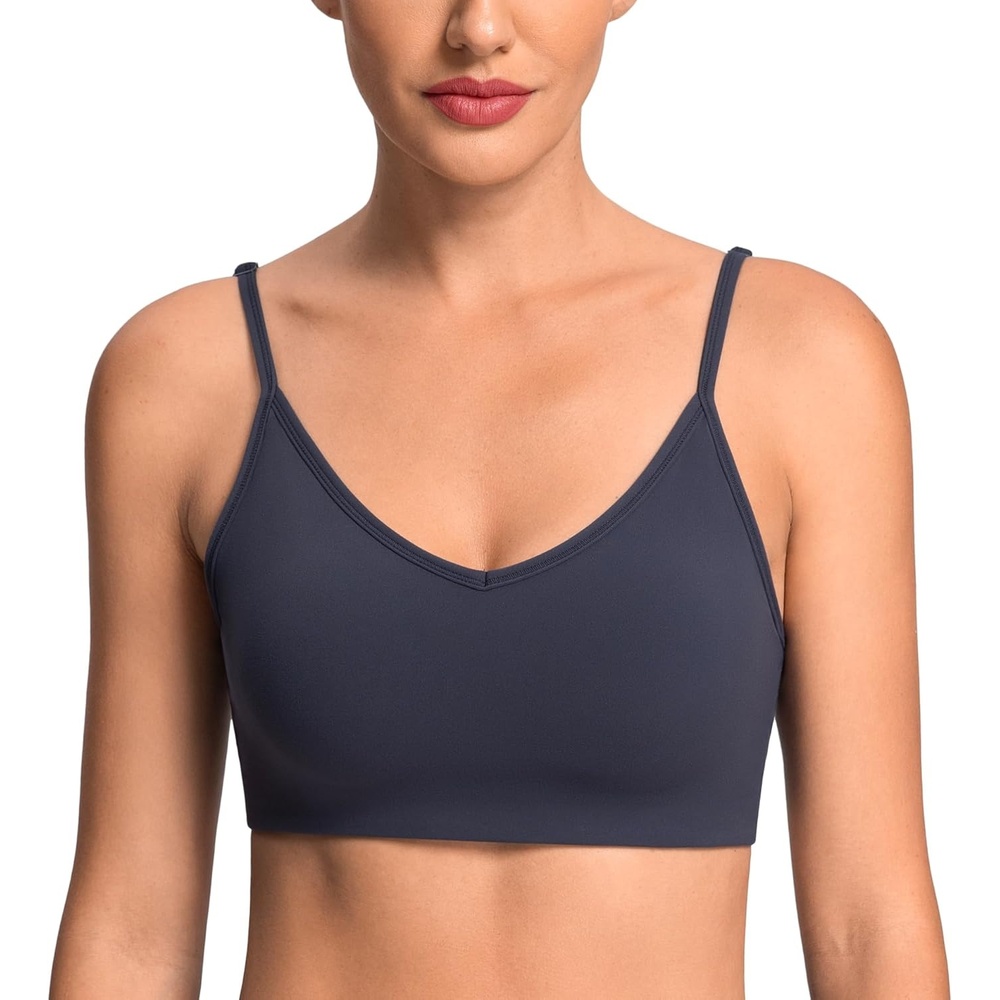 image:imageColorfulkoala Dreamlux Adjustable Spaghetti Strap Sports Bras for Women VNeck Padded Crisscross Back Workout Yoga TopsBlue Ink