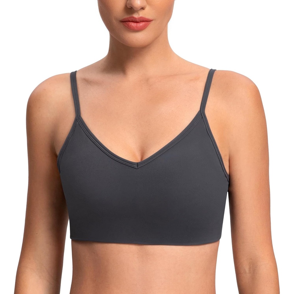 image:imageColorfulkoala Dreamlux Adjustable Spaghetti Strap Sports Bras for Women VNeck Padded Crisscross Back Workout Yoga TopsDark Carobon