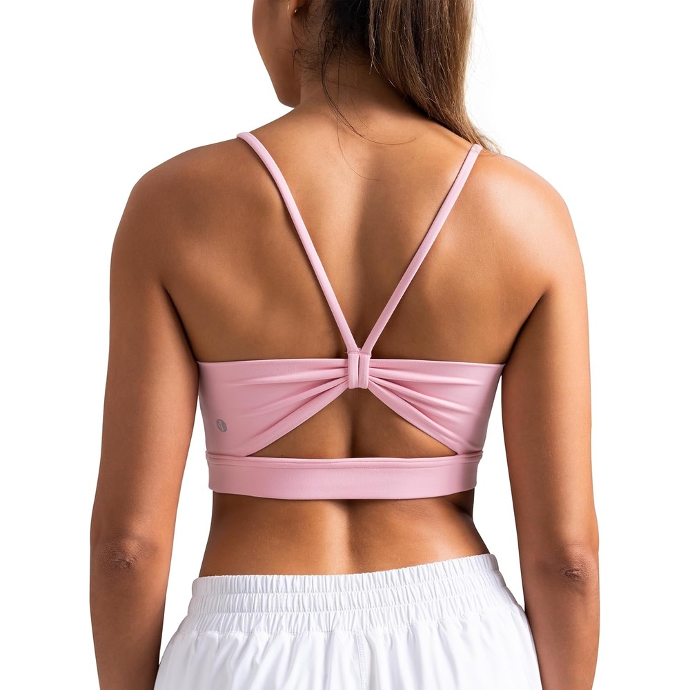 image:imageColorfulkoala Womens Dreamlux Bowknot Strappy Sports Bras Light Impact Workout Yoga TopsAlmond Blossom