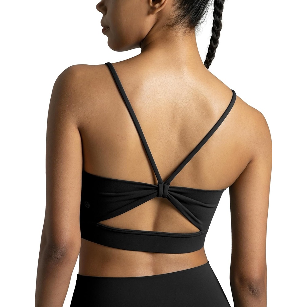 image:imageColorfulkoala Womens Dreamlux Bowknot Strappy Sports Bras Light Impact Workout Yoga TopsBlack