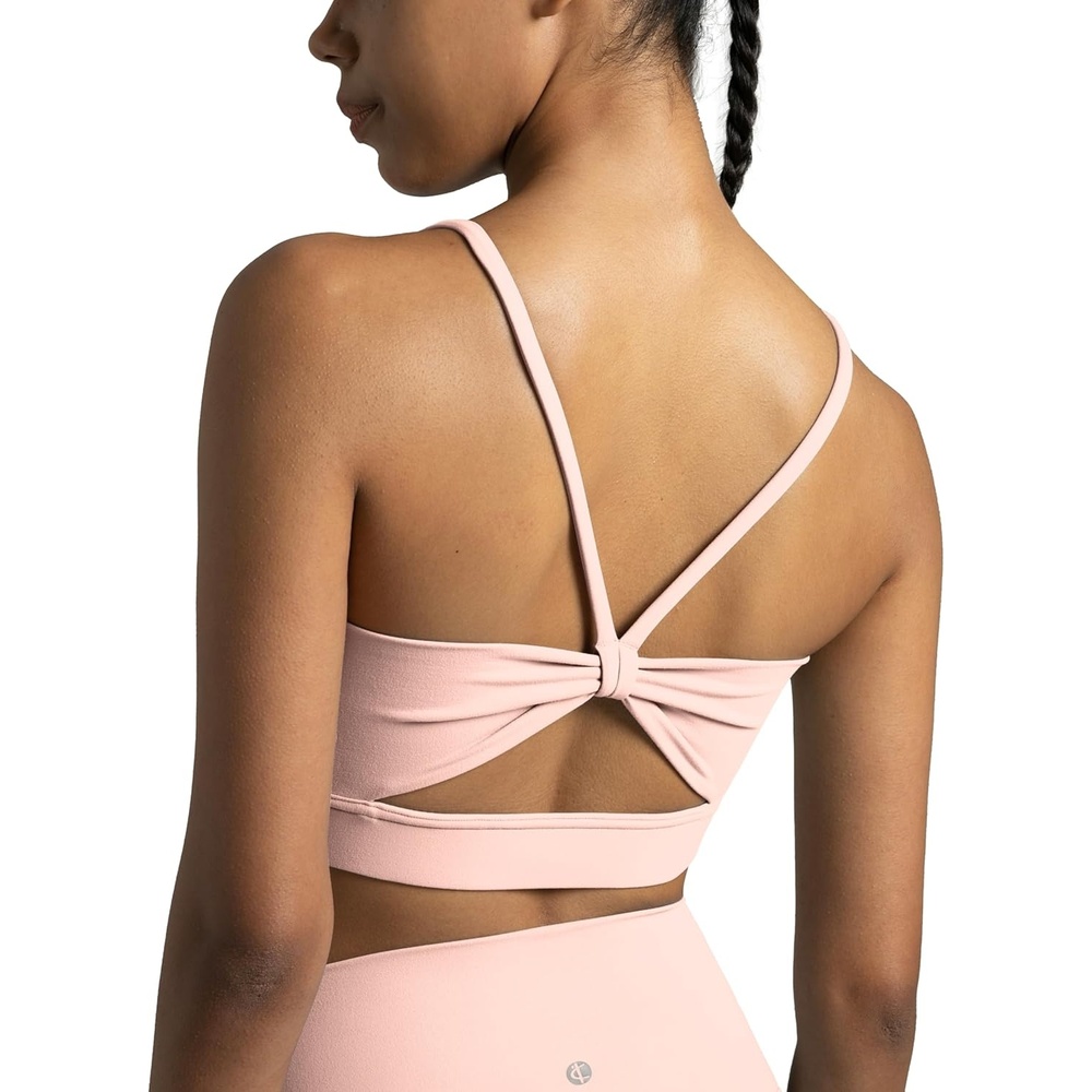 image:imageColorfulkoala Womens Dreamlux Bowknot Strappy Sports Bras Light Impact Workout Yoga TopsIcy Pink