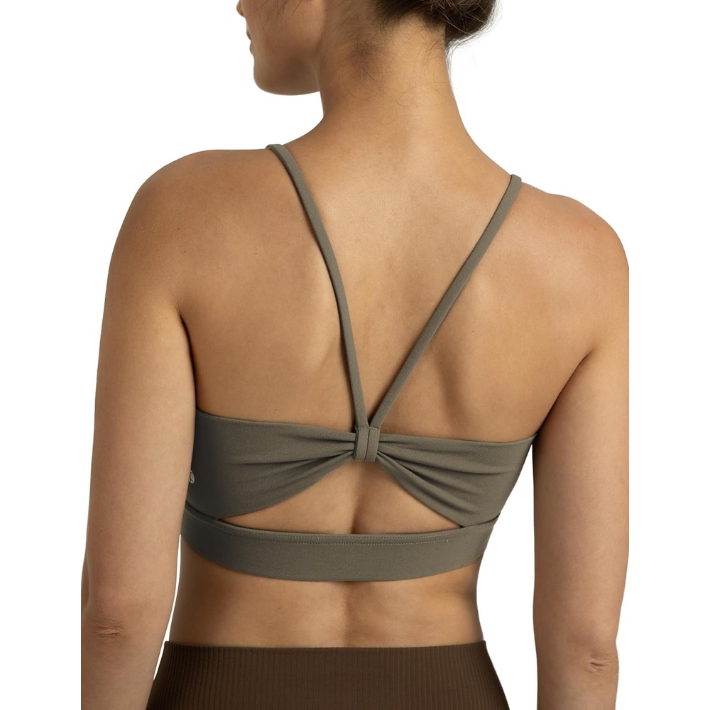 image:imageColorfulkoala Womens Dreamlux Bowknot Strappy Sports Bras Light Impact Workout Yoga TopsMajor Brown