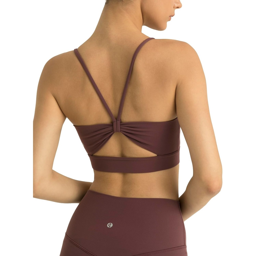 image:imageColorfulkoala Womens Dreamlux Bowknot Strappy Sports Bras Light Impact Workout Yoga TopsPlum Red