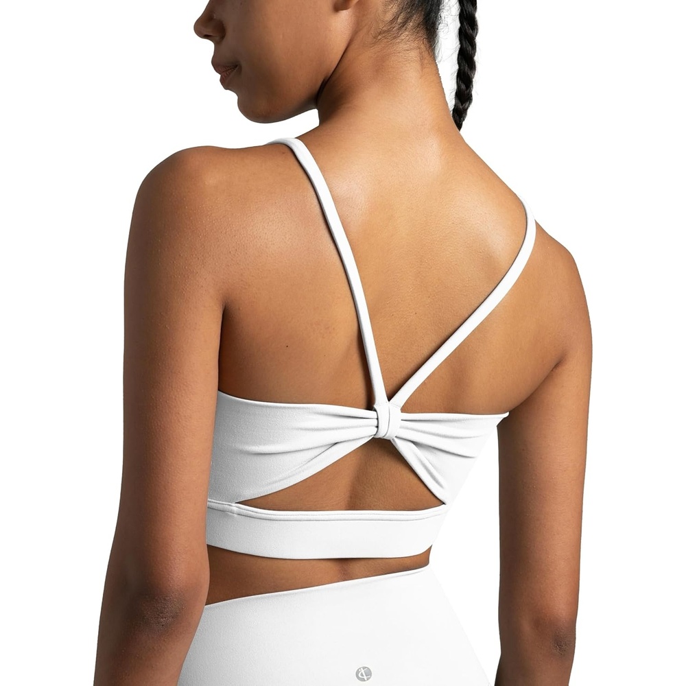 image:imageColorfulkoala Womens Dreamlux Bowknot Strappy Sports Bras Light Impact Workout Yoga TopsWhite