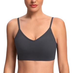 image:imageColorfulkoala Dreamlux Adjustable Spaghetti Strap Sports Bras for Women VNeck Padded Crisscross Back Workout Yoga TopsDark Carobon