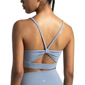 image:imageColorfulkoala Womens Dreamlux Bowknot Strappy Sports Bras Light Impact Workout Yoga TopsChambray