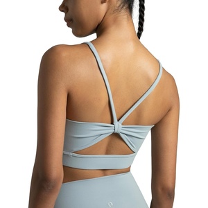 image:imageColorfulkoala Womens Dreamlux Bowknot Strappy Sports Bras Light Impact Workout Yoga TopsFaded Denim