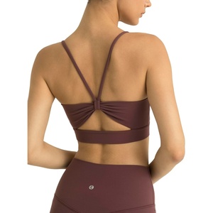 image:imageColorfulkoala Womens Dreamlux Bowknot Strappy Sports Bras Light Impact Workout Yoga TopsPlum Red