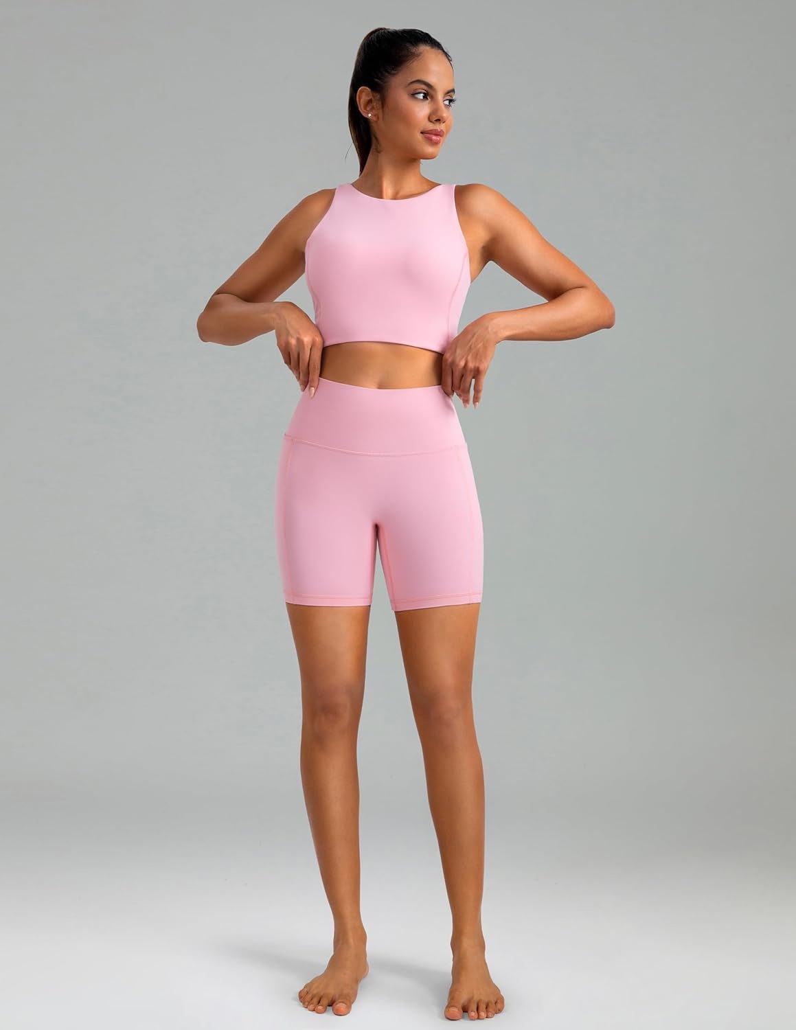 image:imageColorfulkoala Dreamlux No Front Seam High Waist Biker Shorts with Pockets for Women 6 Inseam Tummy Control Yoga ShortAlmond Blossom