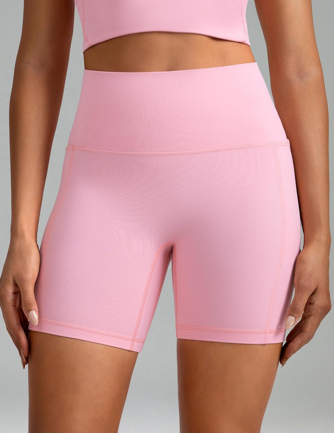 image:imageColorfulkoala Dreamlux No Front Seam High Waist Biker Shorts with Pockets for Women 6 Inseam Tummy Control Yoga ShortAlmond Blossom