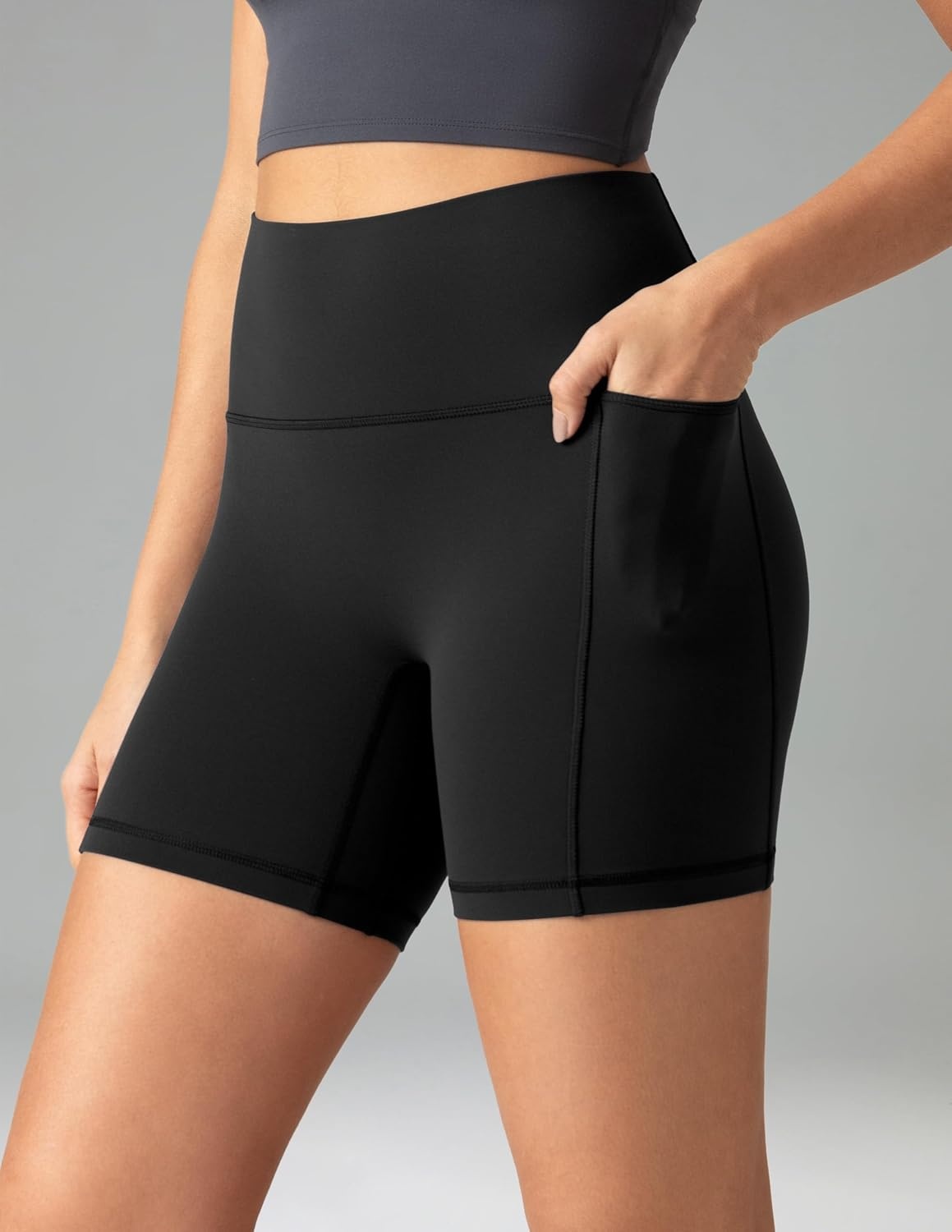 image:imageColorfulkoala Dreamlux No Front Seam High Waist Biker Shorts with Pockets for Women 6 Inseam Tummy Control Yoga ShortBlack