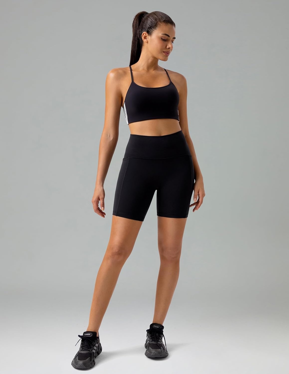 image:imageColorfulkoala Dreamlux No Front Seam High Waist Biker Shorts with Pockets for Women 6 Inseam Tummy Control Yoga ShortBlack