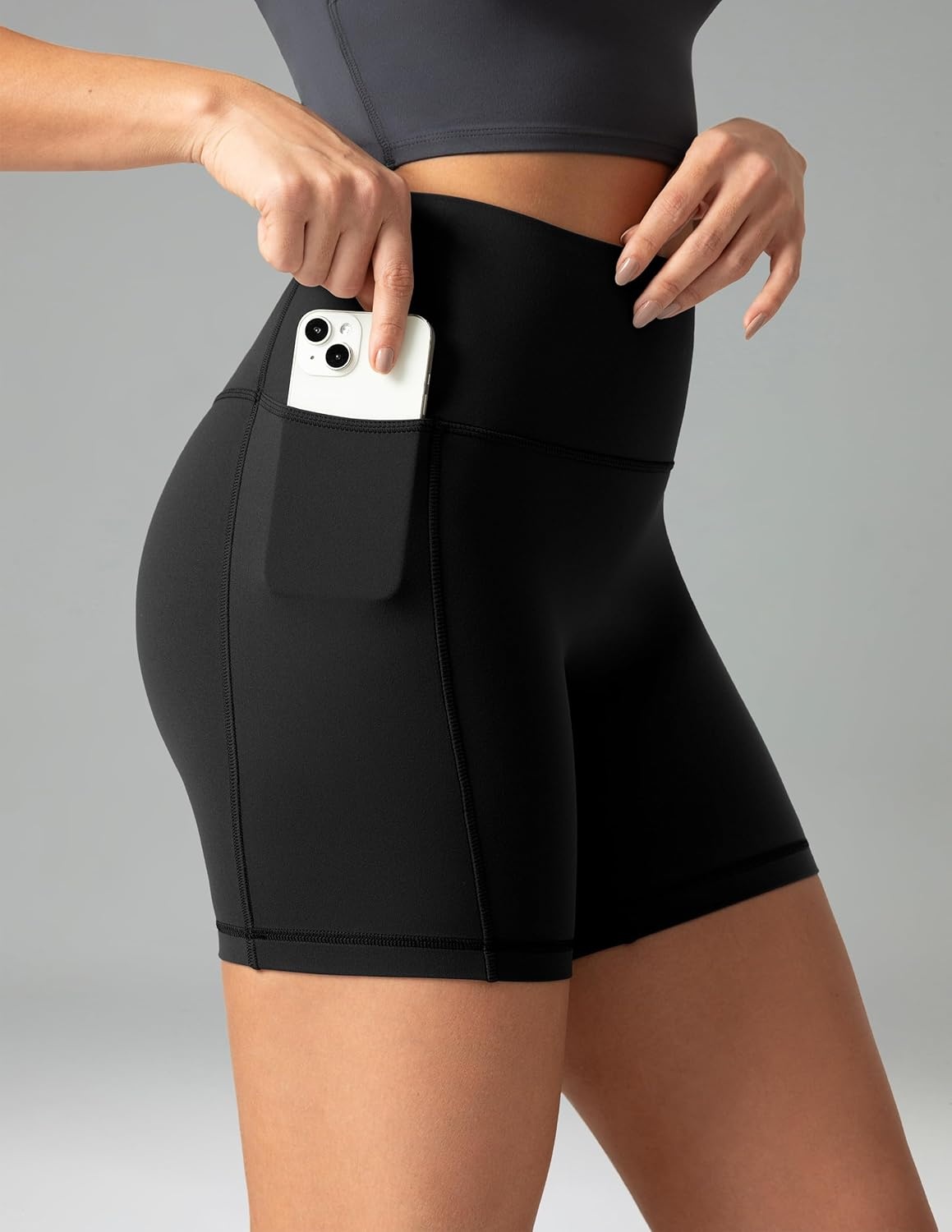 image:imageColorfulkoala Dreamlux No Front Seam High Waist Biker Shorts with Pockets for Women 6 Inseam Tummy Control Yoga ShortBlack