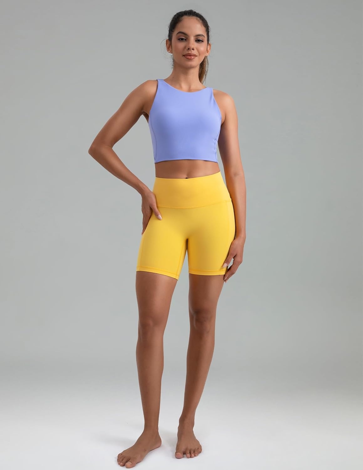 image:imageColorfulkoala Dreamlux No Front Seam High Waist Biker Shorts with Pockets for Women 6 Inseam Tummy Control Yoga ShortBlazing Yellow