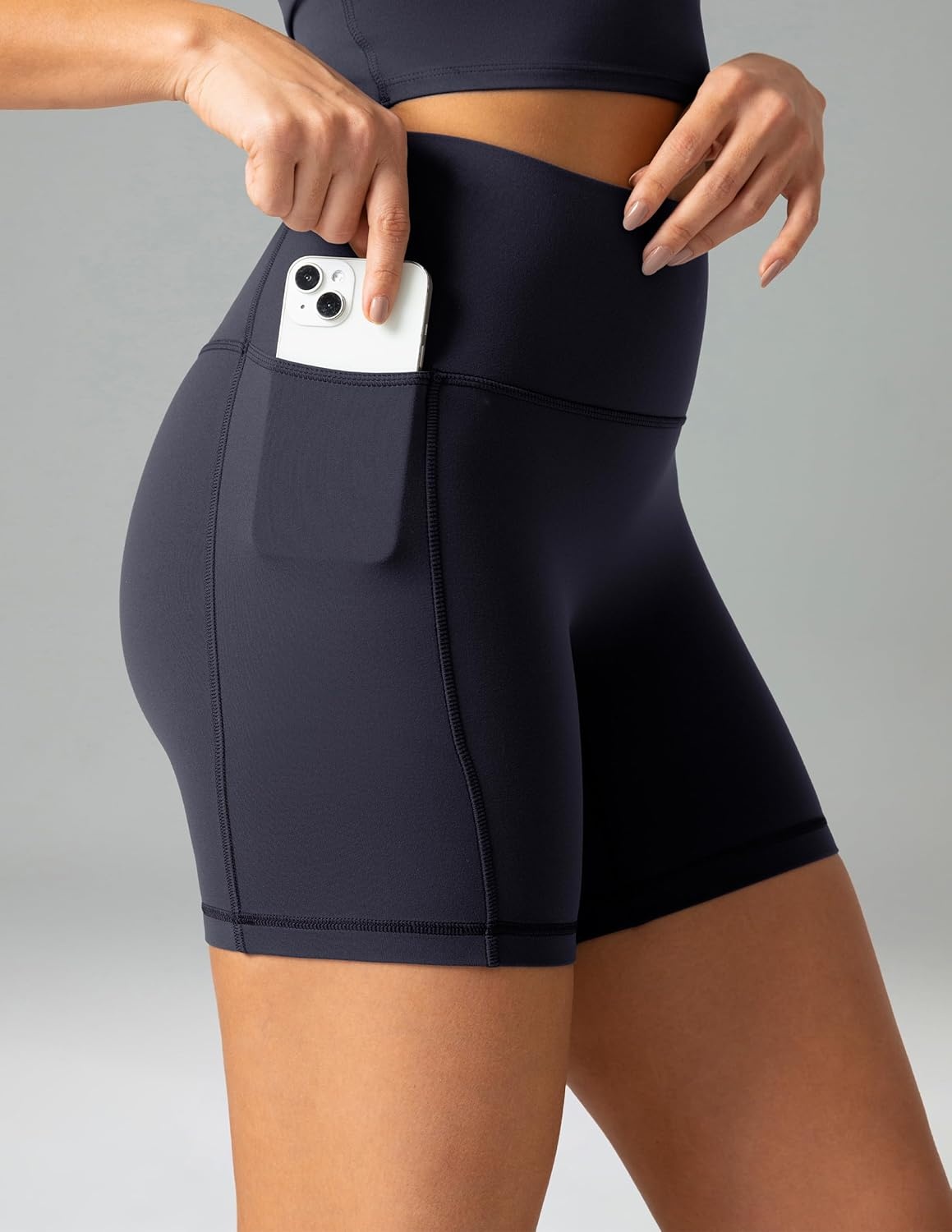 image:imageColorfulkoala Dreamlux No Front Seam High Waist Biker Shorts with Pockets for Women 6 Inseam Tummy Control Yoga ShortBlue Ink