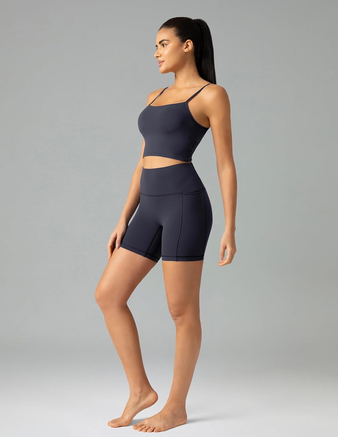 image:imageColorfulkoala Dreamlux No Front Seam High Waist Biker Shorts with Pockets for Women 6 Inseam Tummy Control Yoga ShortBlue Ink