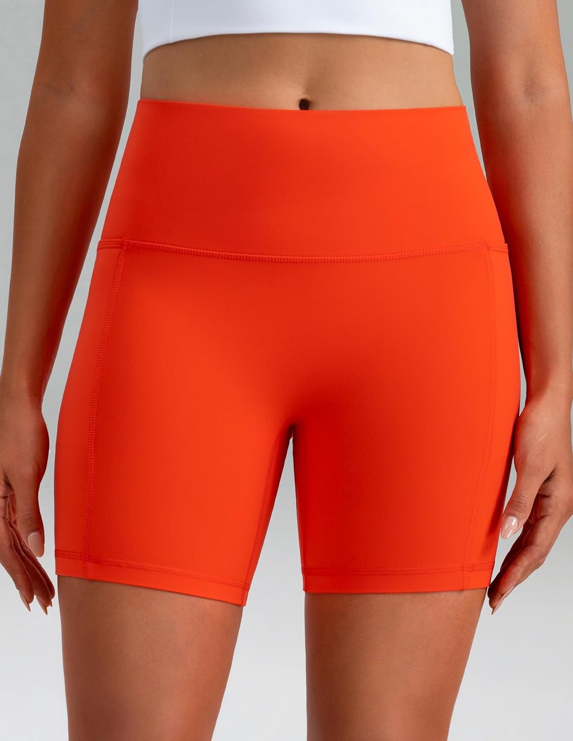 image:imageColorfulkoala Dreamlux No Front Seam High Waist Biker Shorts with Pockets for Women 6 Inseam Tummy Control Yoga ShortCherry Tomato