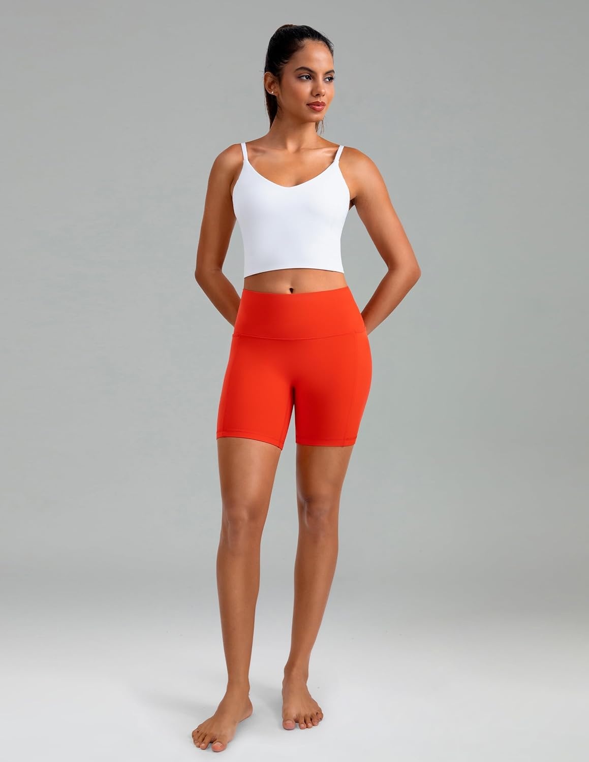 image:imageColorfulkoala Dreamlux No Front Seam High Waist Biker Shorts with Pockets for Women 6 Inseam Tummy Control Yoga ShortCherry Tomato