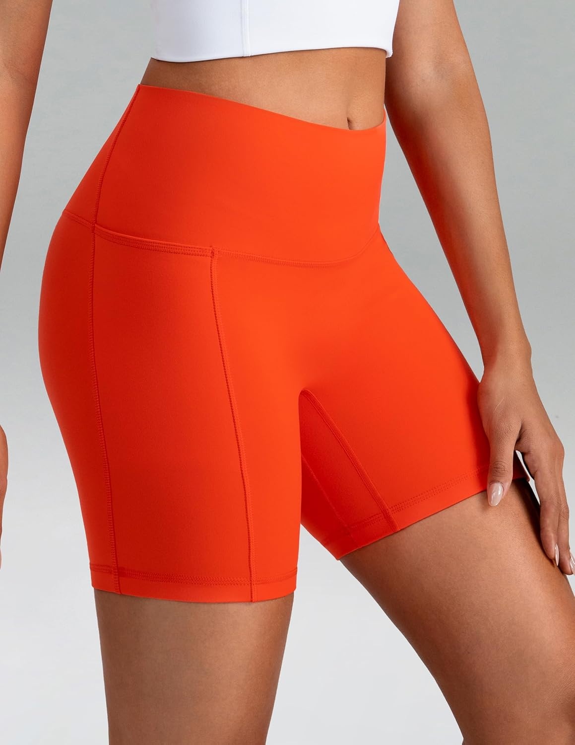 image:imageColorfulkoala Dreamlux No Front Seam High Waist Biker Shorts with Pockets for Women 6 Inseam Tummy Control Yoga ShortCherry Tomato