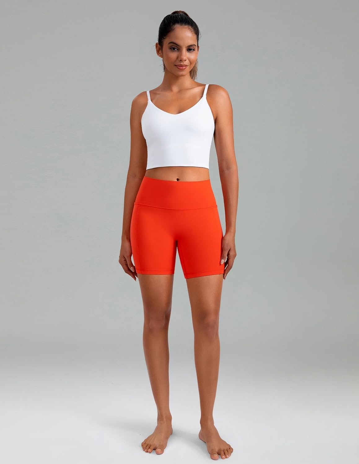 image:imageColorfulkoala Dreamlux No Front Seam High Waist Biker Shorts with Pockets for Women 6 Inseam Tummy Control Yoga ShortCherry Tomato