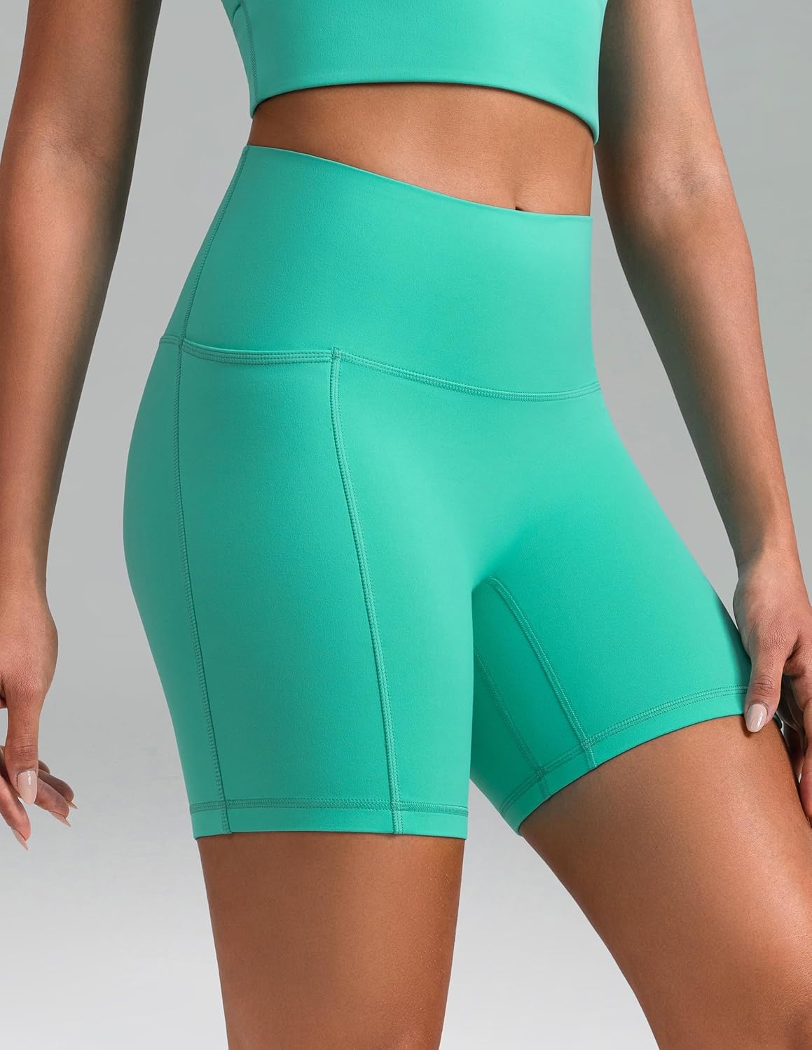 image:imageColorfulkoala Dreamlux No Front Seam High Waist Biker Shorts with Pockets for Women 6 Inseam Tummy Control Yoga ShortCockatoo
