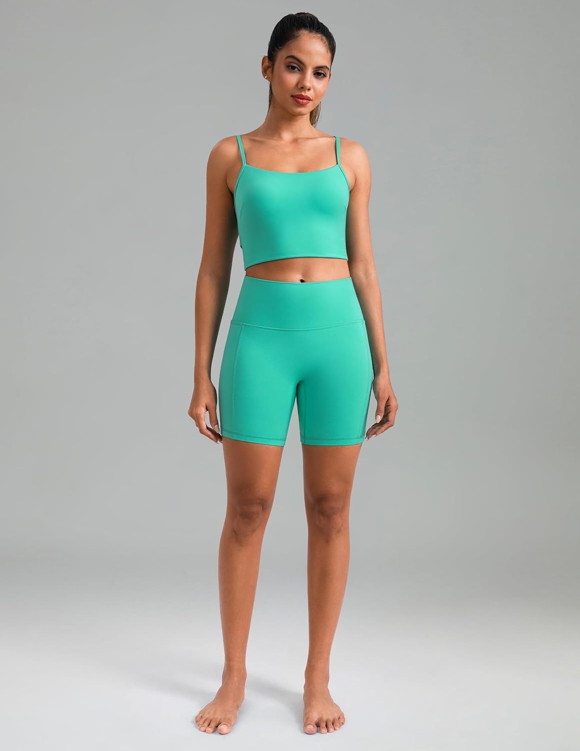 image:imageColorfulkoala Dreamlux No Front Seam High Waist Biker Shorts with Pockets for Women 6 Inseam Tummy Control Yoga ShortCockatoo