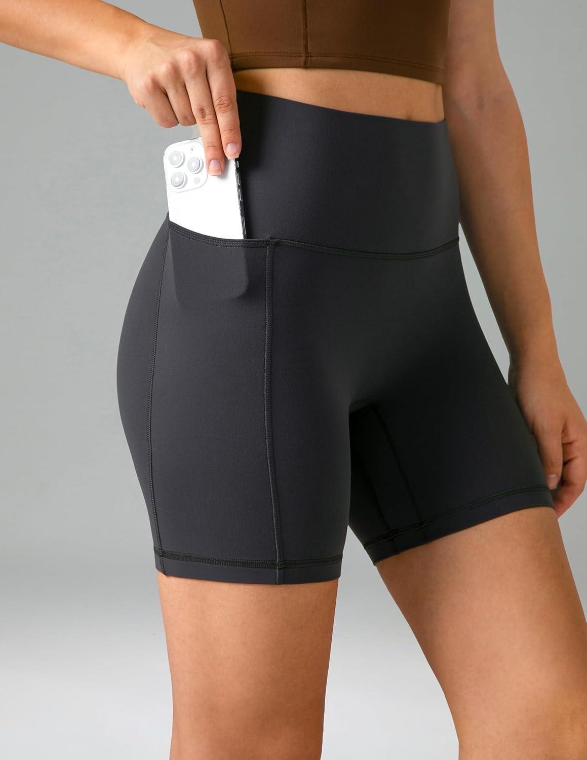 image:imageColorfulkoala Dreamlux No Front Seam High Waist Biker Shorts with Pockets for Women 6 Inseam Tummy Control Yoga ShortDark Carbon