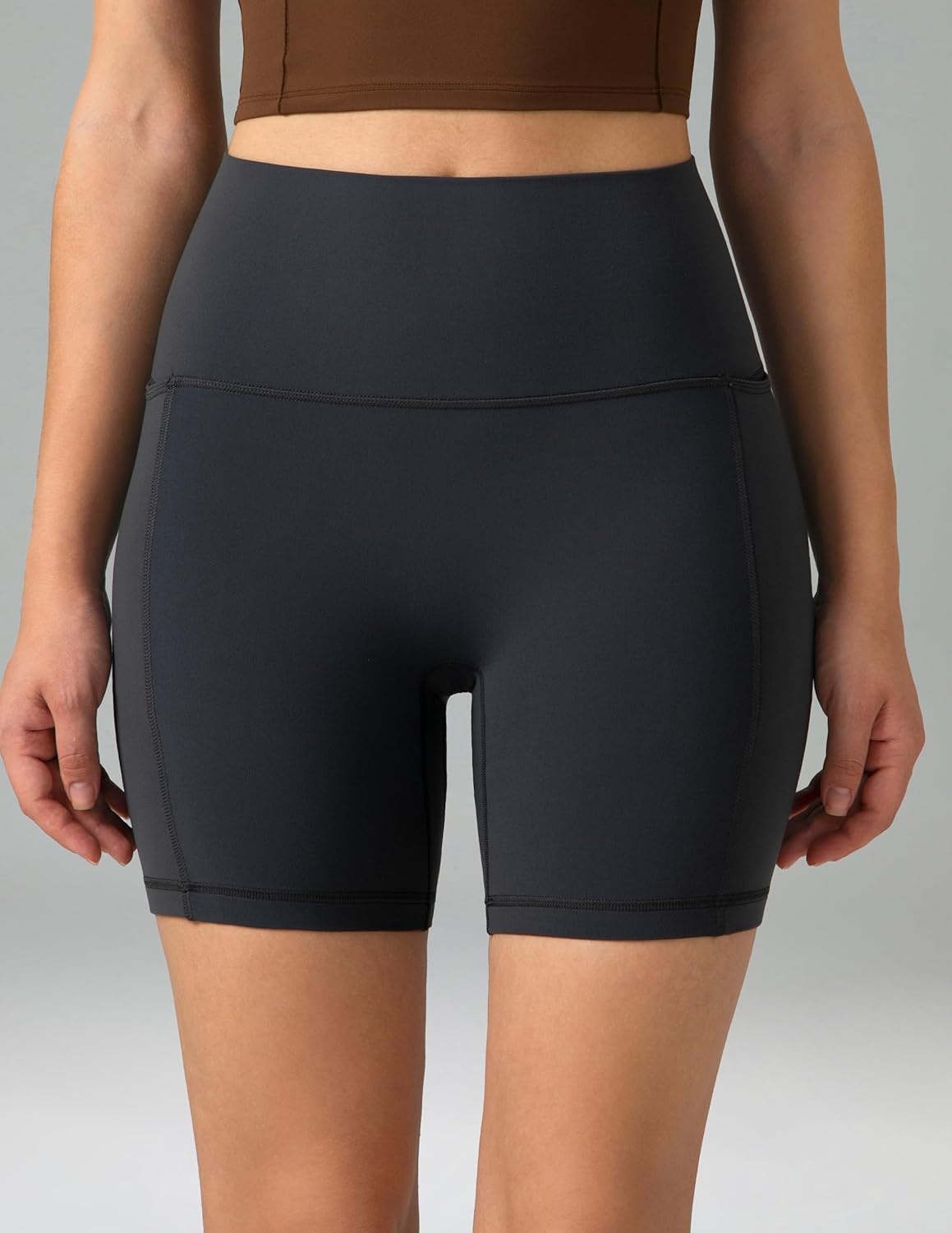 image:imageColorfulkoala Dreamlux No Front Seam High Waist Biker Shorts with Pockets for Women 6 Inseam Tummy Control Yoga ShortDark Carbon