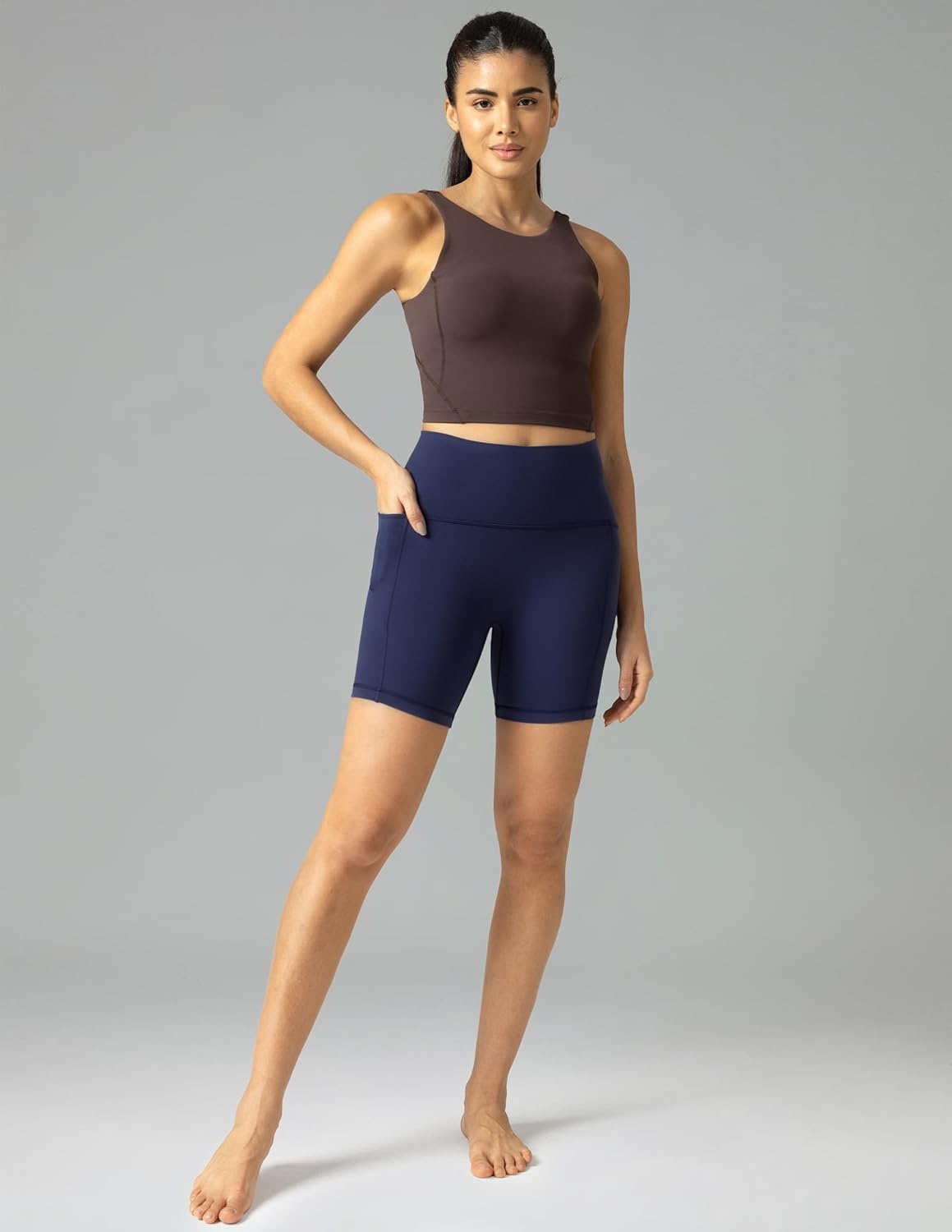 image:imageColorfulkoala Dreamlux No Front Seam High Waist Biker Shorts with Pockets for Women 6 Inseam Tummy Control Yoga ShortEclipse