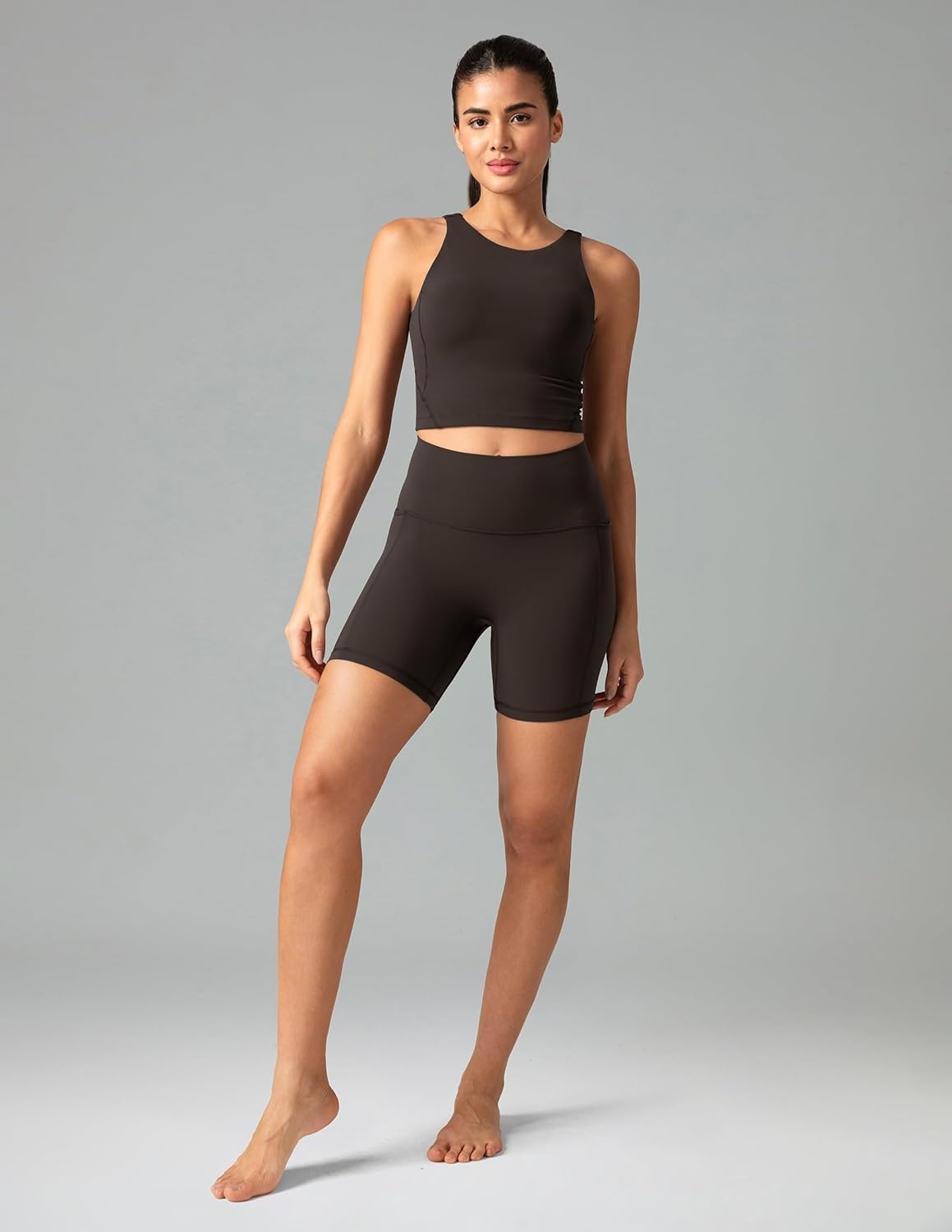 image:imageColorfulkoala Dreamlux No Front Seam High Waist Biker Shorts with Pockets for Women 6 Inseam Tummy Control Yoga ShortEspresso