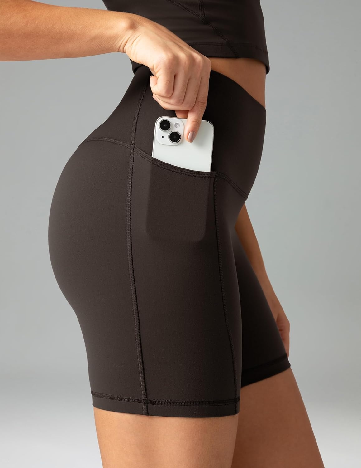 image:imageColorfulkoala Dreamlux No Front Seam High Waist Biker Shorts with Pockets for Women 6 Inseam Tummy Control Yoga ShortEspresso