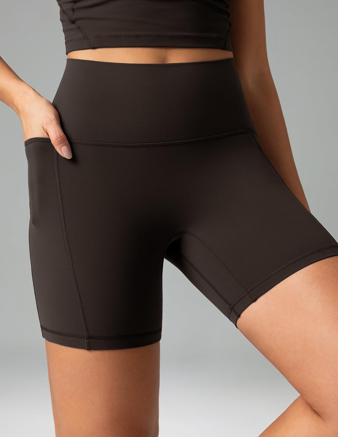 image:imageColorfulkoala Dreamlux No Front Seam High Waist Biker Shorts with Pockets for Women 6 Inseam Tummy Control Yoga ShortEspresso