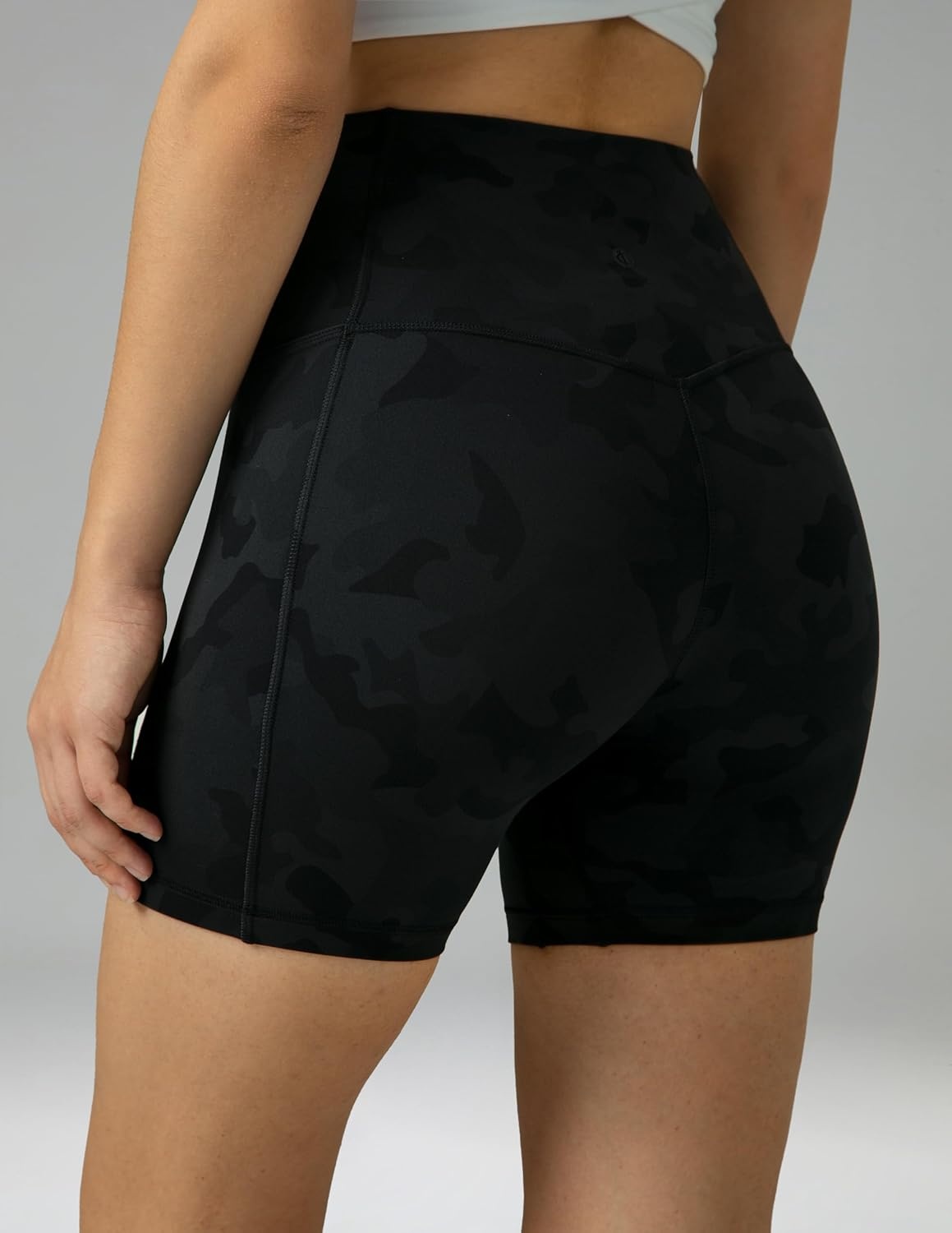 image:imageColorfulkoala Dreamlux No Front Seam High Waist Biker Shorts with Pockets for Women 6 Inseam Tummy Control Yoga ShortGrey Camouflage