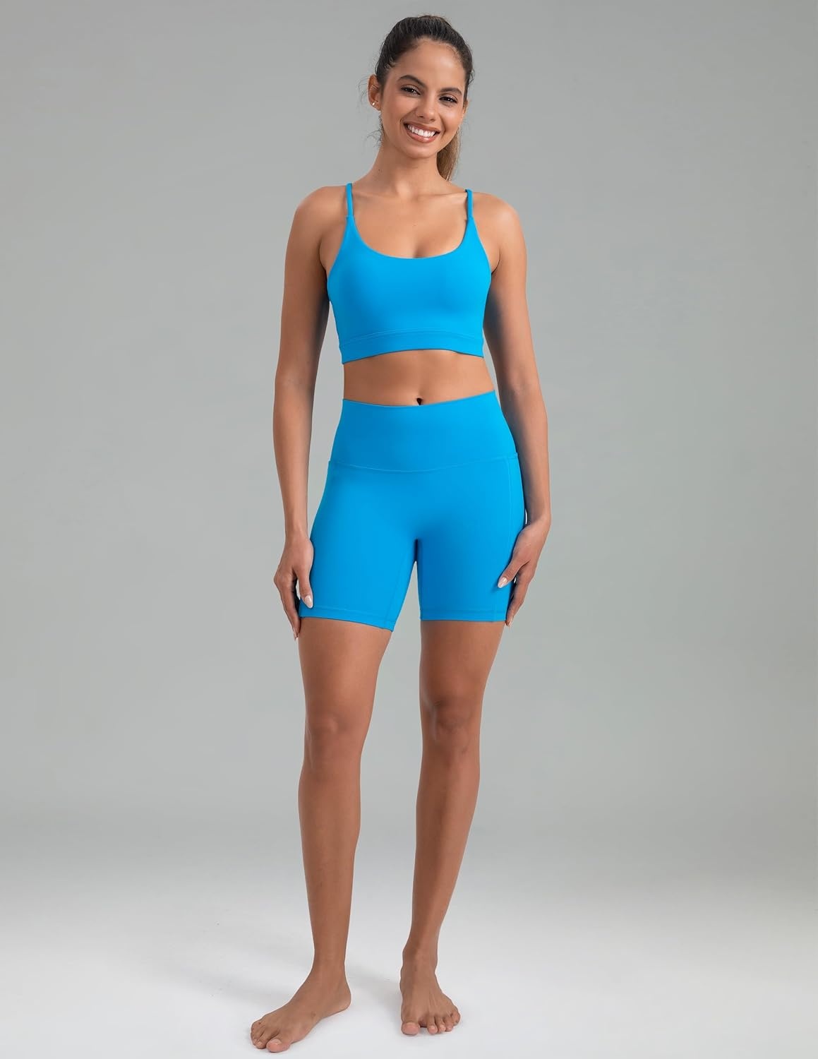 image:imageColorfulkoala Dreamlux No Front Seam High Waist Biker Shorts with Pockets for Women 6 Inseam Tummy Control Yoga ShortHawaiian