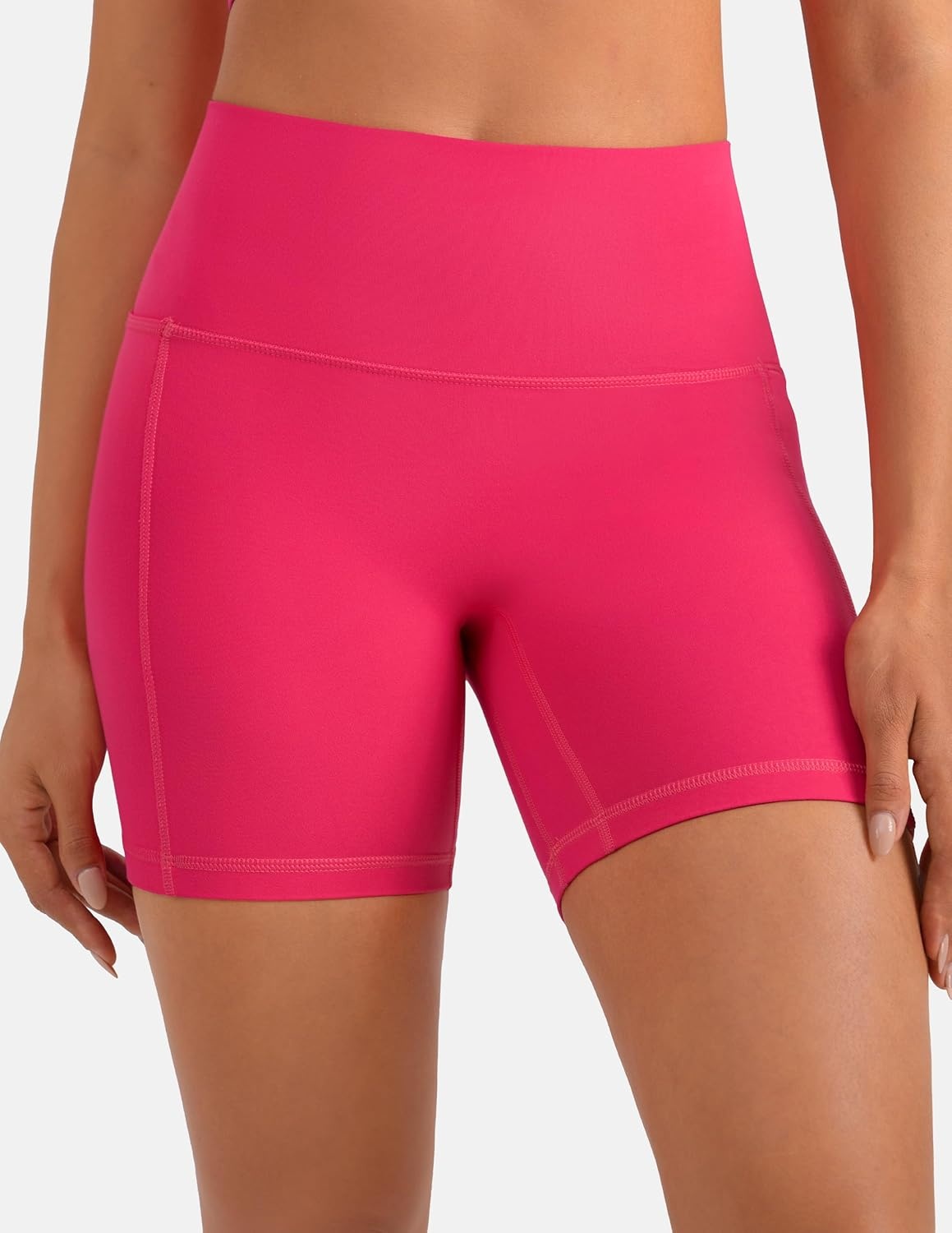 image:imageColorfulkoala Dreamlux No Front Seam High Waist Biker Shorts with Pockets for Women 6 Inseam Tummy Control Yoga ShortRaspberry
