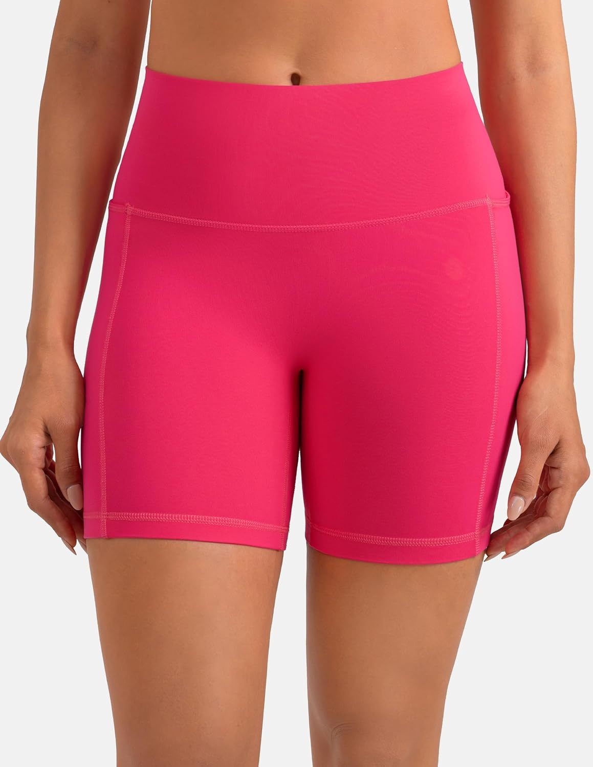 image:imageColorfulkoala Dreamlux No Front Seam High Waist Biker Shorts with Pockets for Women 6 Inseam Tummy Control Yoga ShortRaspberry