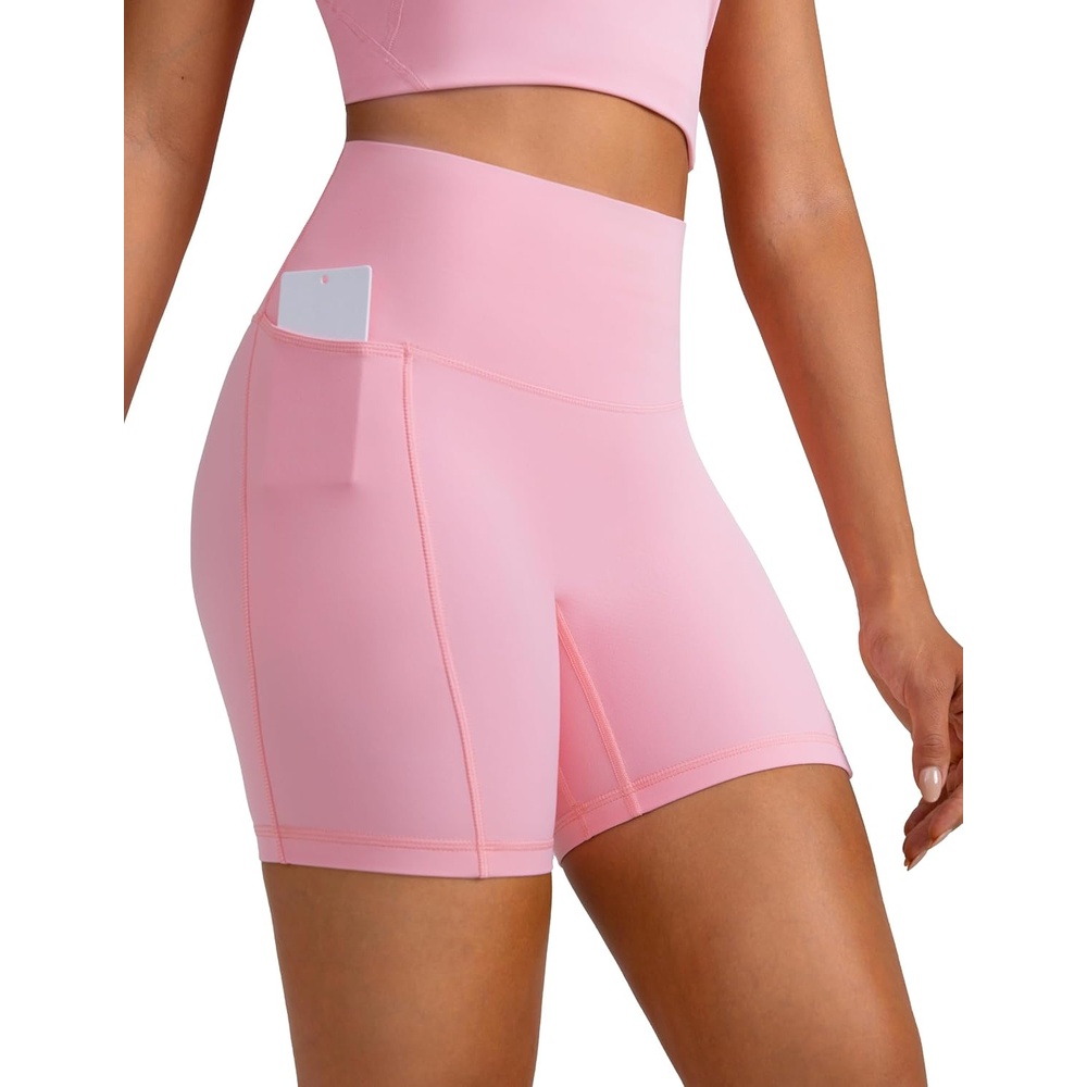 image:imageColorfulkoala Dreamlux No Front Seam High Waist Biker Shorts with Pockets for Women 6 Inseam Tummy Control Yoga ShortAlmond Blossom