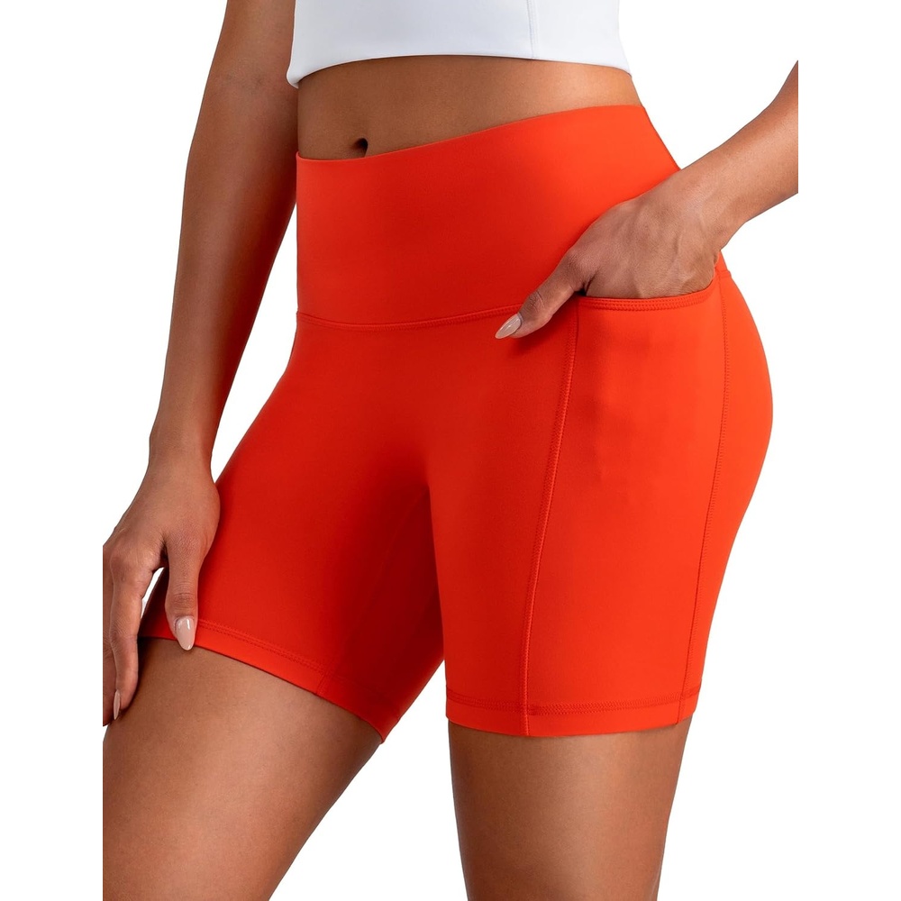 image:imageColorfulkoala Dreamlux No Front Seam High Waist Biker Shorts with Pockets for Women 6 Inseam Tummy Control Yoga ShortCherry Tomato