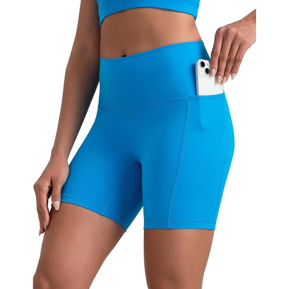image:imageColorfulkoala Dreamlux No Front Seam High Waist Biker Shorts with Pockets for Women 6 Inseam Tummy Control Yoga ShortHawaiian