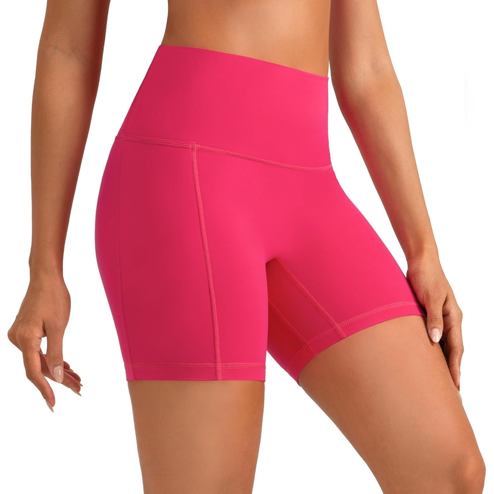 image:imageColorfulkoala Dreamlux No Front Seam High Waist Biker Shorts with Pockets for Women 6 Inseam Tummy Control Yoga ShortRaspberry