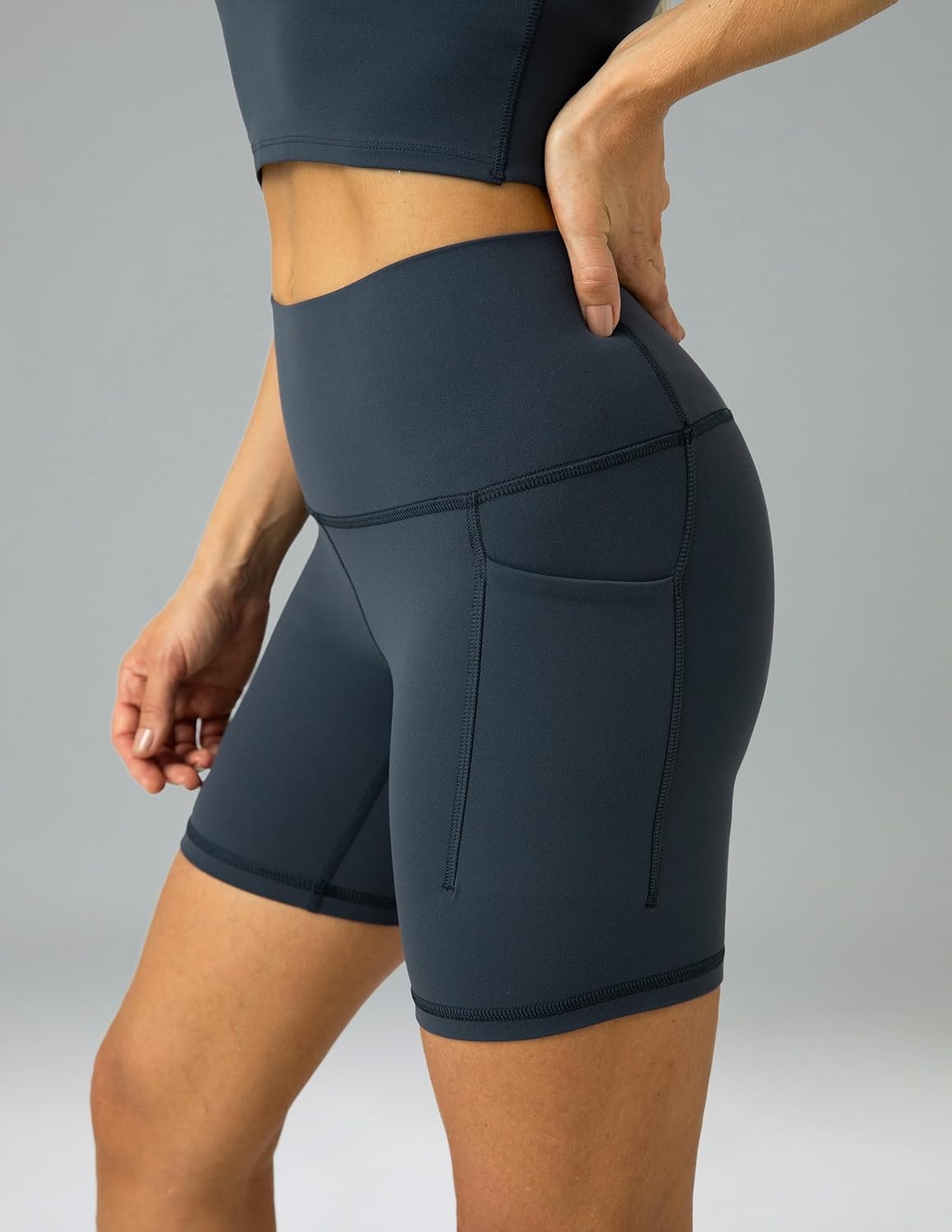 image:imageColorfulkoala Womens Dreamlux Biker Shorts with Pockets 6 Inseam High Waisted Workout Gym Yoga ShortsBlue Ink