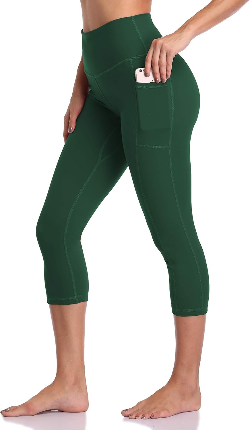 image:imageColorfulkoala Womens High Waisted Yoga Capris 21 Inseam Leggings with PocketsForest Green