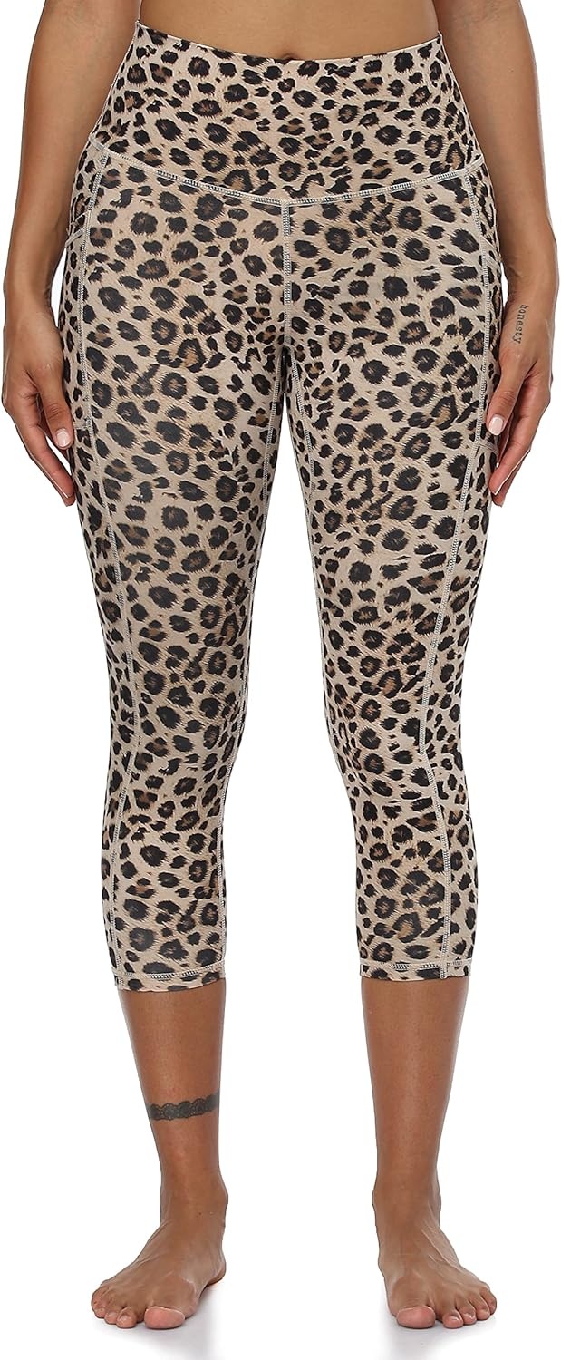 image:imageColorfulkoala Womens High Waisted Yoga Capris 21 Inseam Leggings with PocketsLeopard