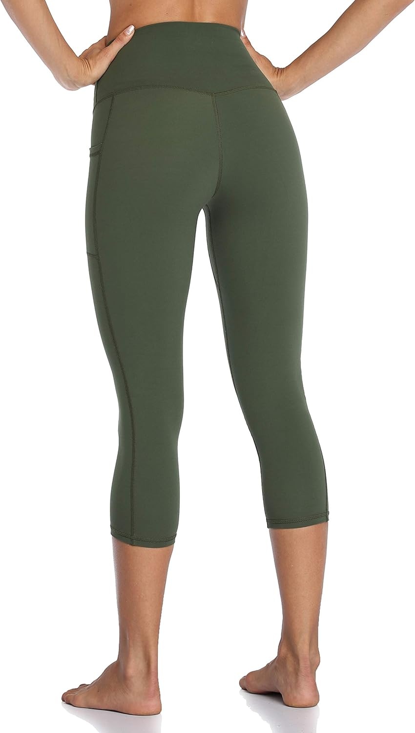 image:imageColorfulkoala Womens High Waisted Yoga Capris 21 Inseam Leggings with PocketsOlive Green