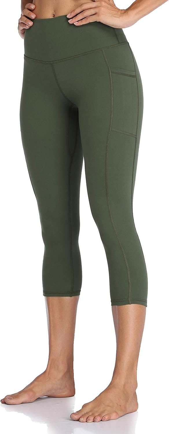 image:imageColorfulkoala Womens High Waisted Yoga Capris 21 Inseam Leggings with PocketsOlive Green