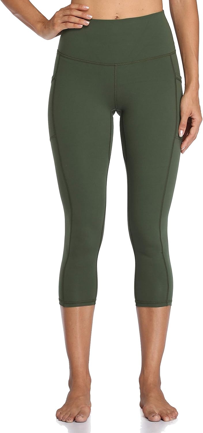 image:imageColorfulkoala Womens High Waisted Yoga Capris 21 Inseam Leggings with PocketsOlive Green